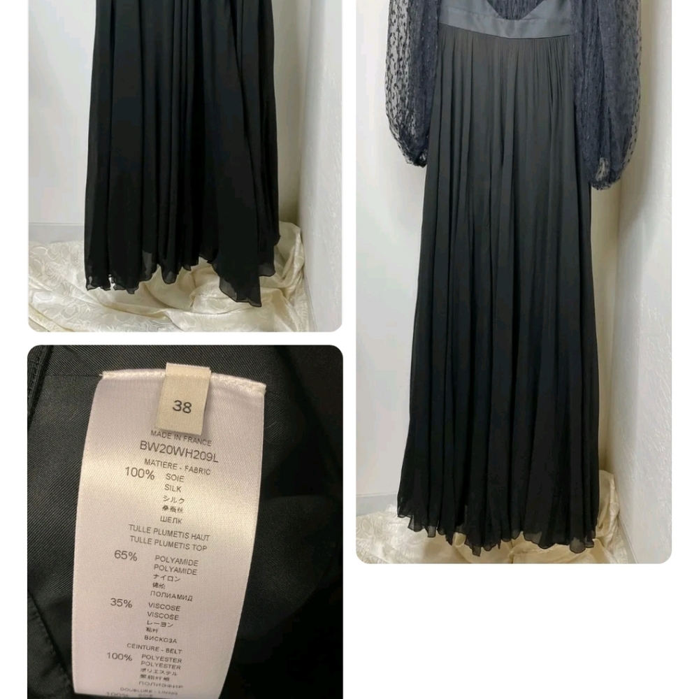 GIVENCHY Black Plumetis Billowy Sheer Long Sleeve Pleated V-Neck Gown 6 US 38 IT - Picture 5 of 5